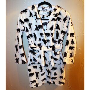 Little Blue House by Hatley .Youth Ivory Fleece Bear Hooded Dressing Gown.